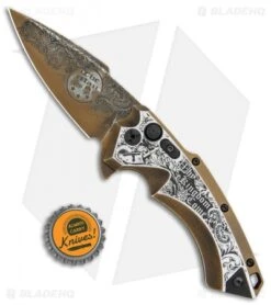 Hogue Knives/Outlaw Ordnance/Manspot X5 Flipper Knife (3.5" Bronze) Exclusive -Hogue Knife Shop Hogue Knives EX A05 SP Manspot Exclusive BHQ 105684 jr bottlecap