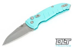 Hogue A01 Microswitch Wharncliffe - Aquamarine Aluminum - Tumbled Blade