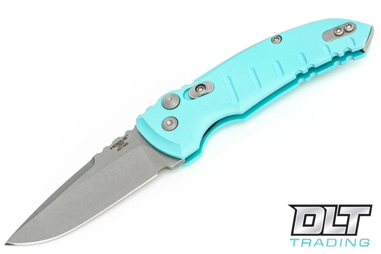 Hogue A01 Microswitch Drop Point - Aquamarine Aluminum - Tumbled Blade 1 Hogue A01 Microswitch Drop Point - Aquamarine Aluminum - Tumbled Blade