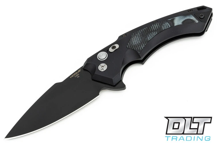 Hogue X5 Flipper 4" Spear Point - Black Aluminum - G-Mascus Black Inlay - Black Blade 1 Hogue X5 Flipper 4" Spear Point - Black Aluminum - G-Mascus Black Inlay - Black Blade