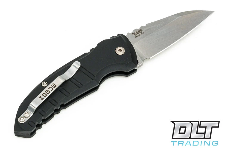 Hogue A01 Microswitch Wharncliffe - Black Aluminum - Tumbled Blade 2 Hogue A01 Microswitch Wharncliffe - Black Aluminum - Tumbled Blade - Image 2