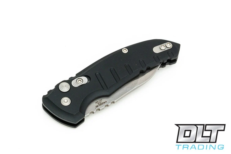 Hogue A01 Microswitch Wharncliffe - Black Aluminum - Tumbled Blade 4 Hogue A01 Microswitch Wharncliffe - Black Aluminum - Tumbled Blade - Image 4