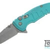 Hogue X1 Microflip Wharncliffe - Aquamarine Aluminum - Tumbled Blade