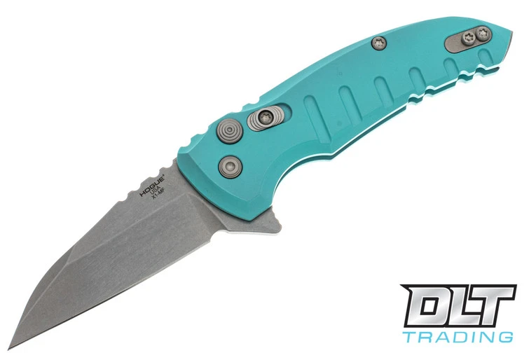 Hogue X1 Microflip Wharncliffe - Aquamarine Aluminum - Tumbled Blade 1 Hogue X1 Microflip Wharncliffe - Aquamarine Aluminum - Tumbled Blade